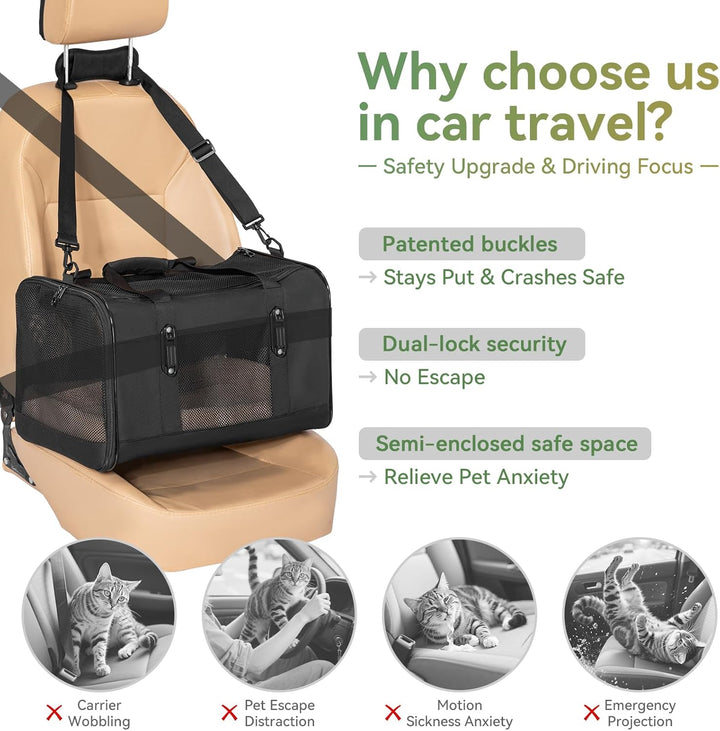Petsfit Transporttasche Katze für Auto, Hundetasche mit Gurtschnalle Transportbox Katze mit weichen