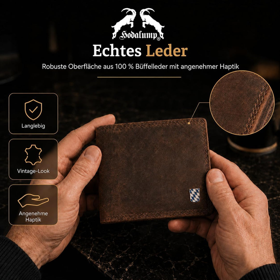 hodalump Echt-Leder Geldbörse • Premium Geldbeutel für Damen und Herren mit RFID-Schutz • Langlebige