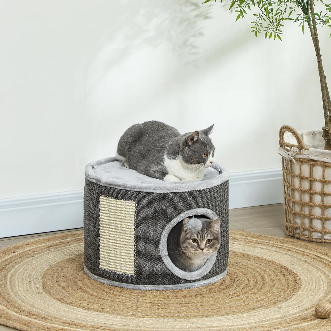 PawHut Kratztonne, 30 cm Hoch Katzentonne mit Höhle, Kratzbaum, Katzenturm aus Sisal, für Katze bis