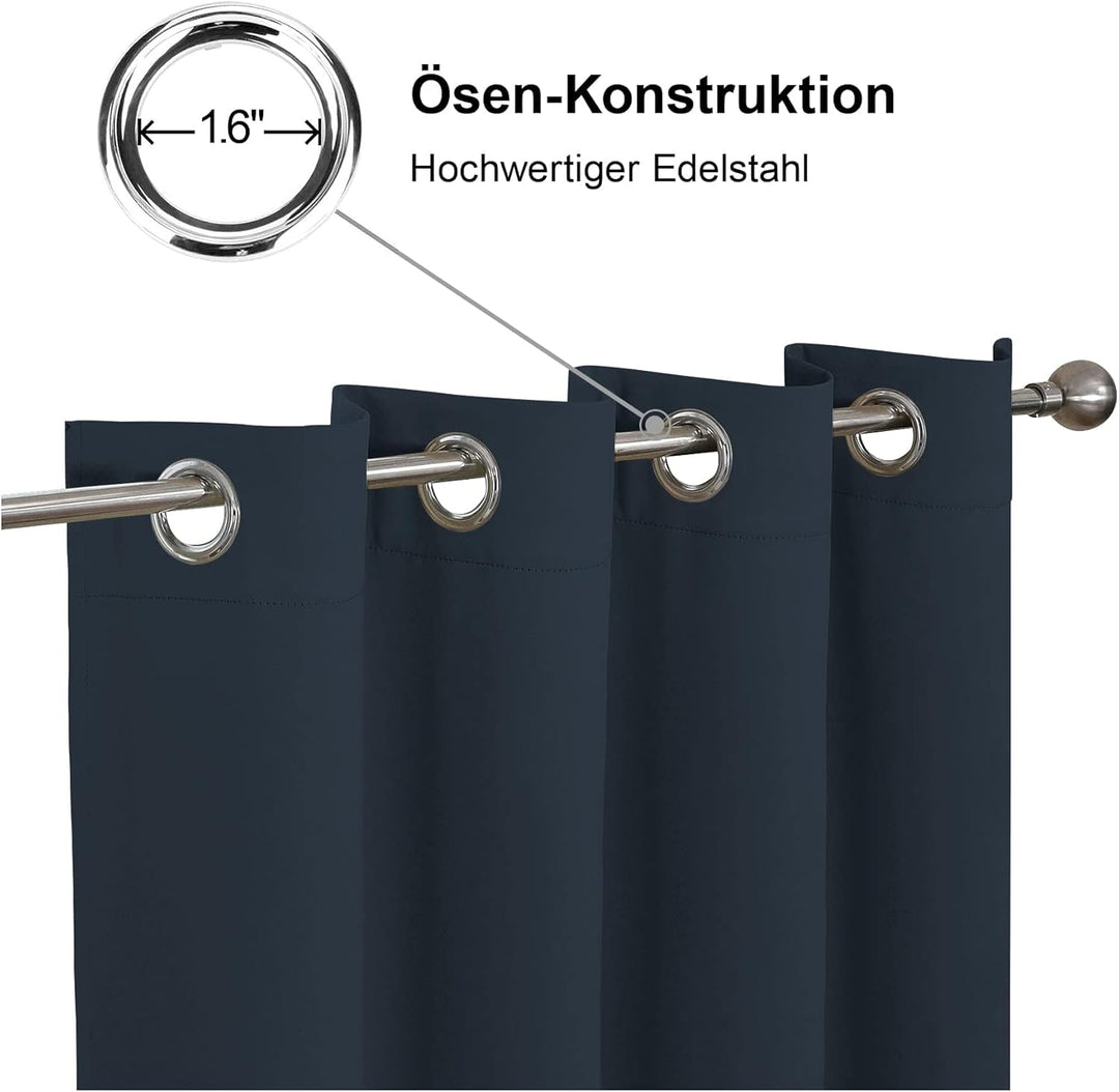 CUCRAF Verdunklungsvorhänge Thermovorhang Kälteschutz 2er Set H183 x B117cm Vorhänge mit Ösen Navy B