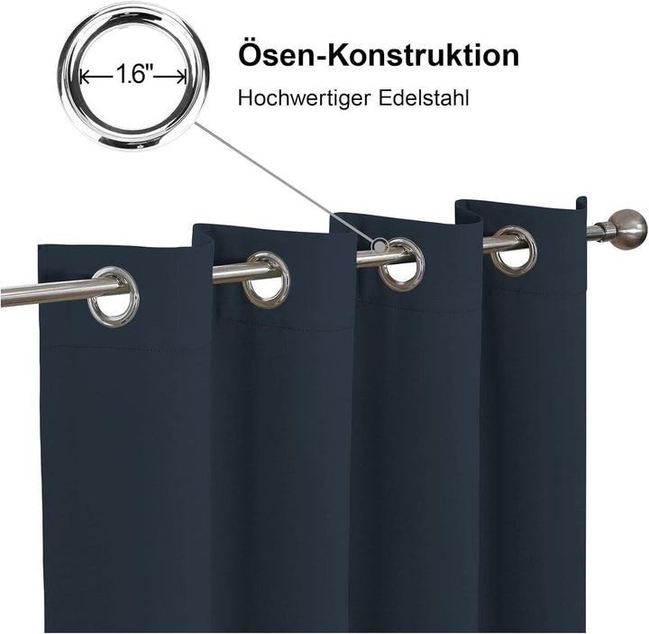 CUCRAF Verdunklungsvorhänge Thermovorhang Kälteschutz 2er Set H183 x B117cm Vorhänge mit Ösen Navy B