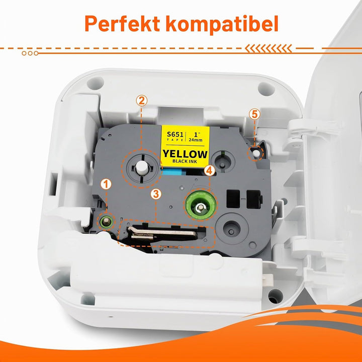 3x Labelwell 24mm kompatibel Schriftband Ersatz für TZ TZe-S651 TZeS651 Schwarz auf Gelb Extra-Stark