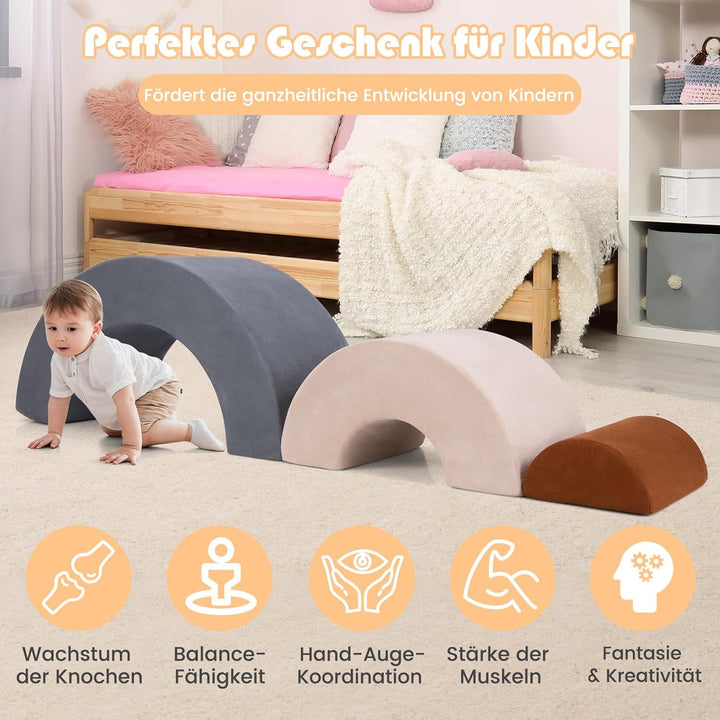 COSTWAY 3-TLG. Softbausteine, Schaumstoffbausteine zum Klettern und Krabbeln für Babys, Kletterbogen