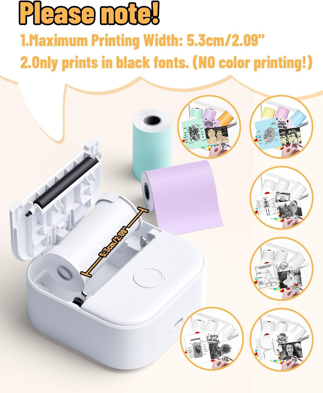 Phomemo Aufkleber Drucker, T02 Mini Thermodrucker für Smartphone, Tragbarer Fotodrucker mit 3 Rollen