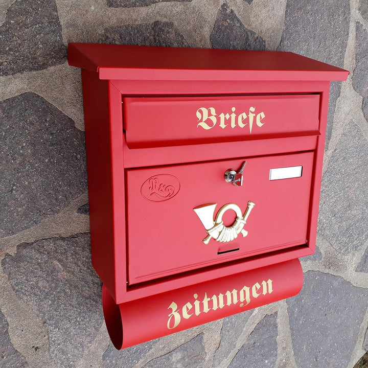 Grosser Briefkasten/Postkasten XXL Rot matt mit Abnehmbarer Zeitungsrolle Flachdach Katalogeinwurf Z