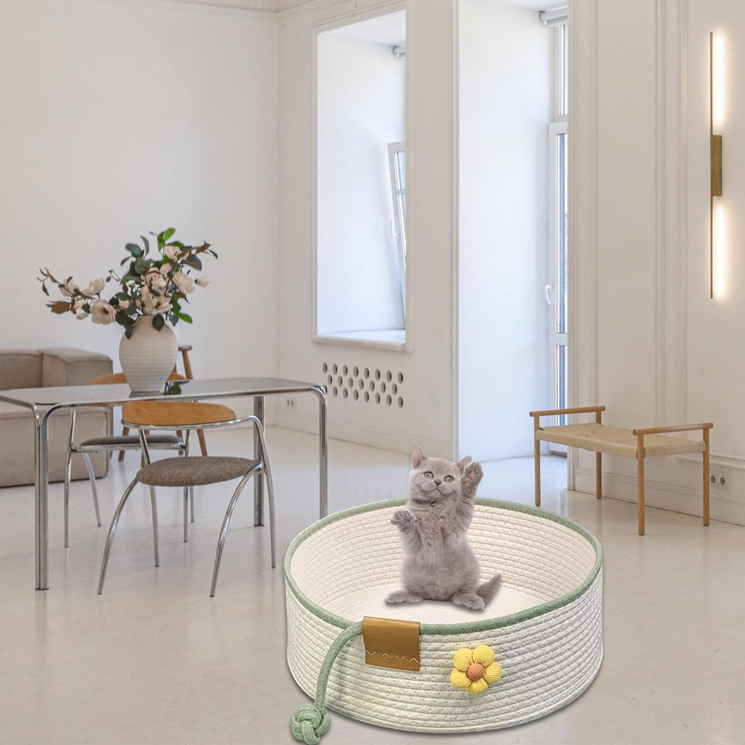 Gewebtes Katzenbett, 50 cm Durchmesser Faltbarer Korb-Nistplatz, Atmungsaktives Haustier-Liegebett,