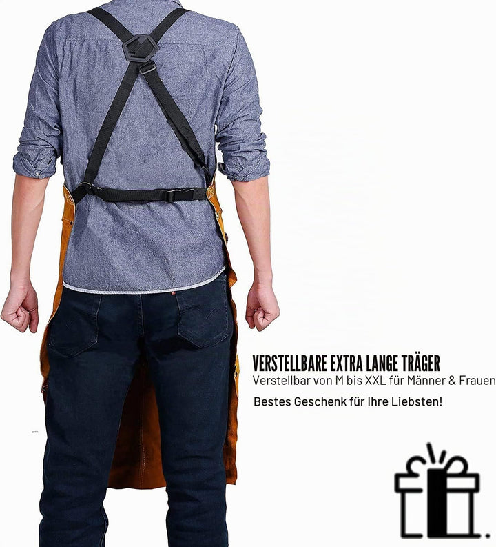 QeeLink Schweisserschürze Leder mit 6 Taschen, Lederschürze – Flammhemmende &amp; Hitzebeständige Arbeit