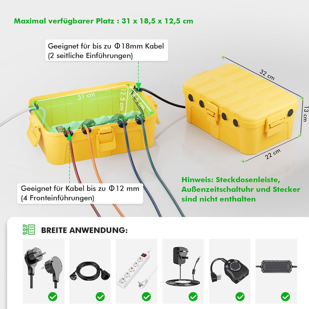 RESTMO Extra Grosse Kabelbox Wasserdicht, IP54 Outdoor Kabel Safe Box (32 x 22 x 13 cm), Wetterfeste
