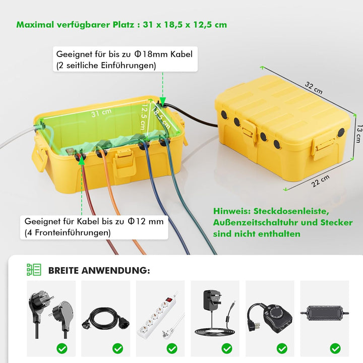 RESTMO Extra Grosse Kabelbox Wasserdicht, IP54 Outdoor Kabel Safe Box (32 x 22 x 13 cm), Wetterfeste