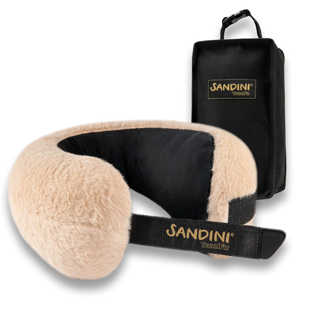SANDINI TravelFix Regular Size – Plüsch – Premium Reisekissen Made in EU/Nackenkissen mit ergonomisc