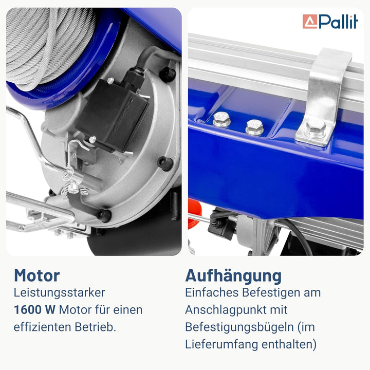Pallit elektrische Seilwinde HOIST | 500 kg/12 m | 1000 kg/6 m | inkl. Fernbedienung mit 1,6 m Kabel