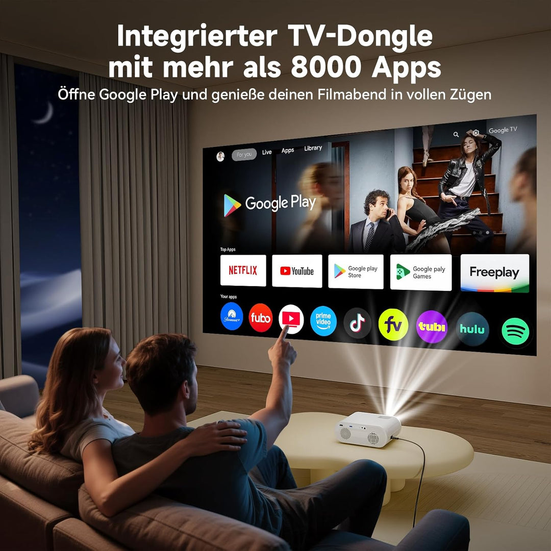 Beamer【Google TV/Netflix】 Beamer 4K mit Play Store, 20000 Lumen Mini Beamer Full HD 1080P, LED Beame