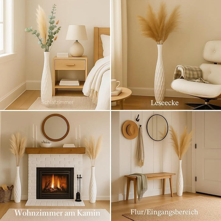Leewadee Grosse Bodenvase für Dekozweige hohe Standvase Design Holzvase, Holz, 70 cm, Weiss 70 cm We