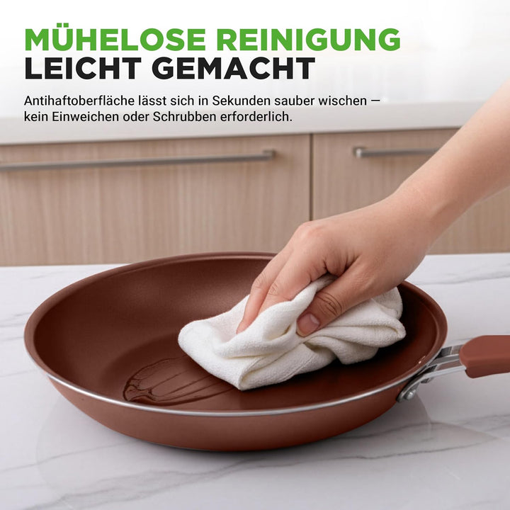 NutriChef Topf- & Pfannenset Induktion 20-teilig Braun – Antihaft-Kochgeschirr mit Deckeln & Backfor