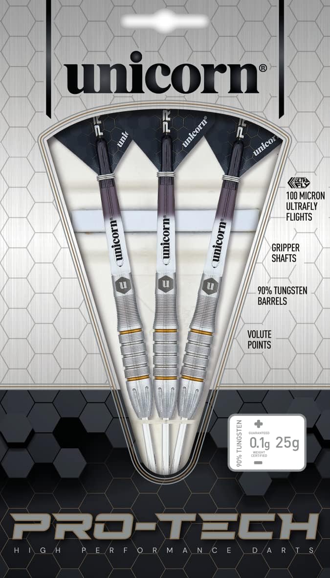 Unicorn Dartpfeile Set | Pro-Tech Style | 90% natürliche Wolfram Barrels mit goldenen Akzenten & Vol