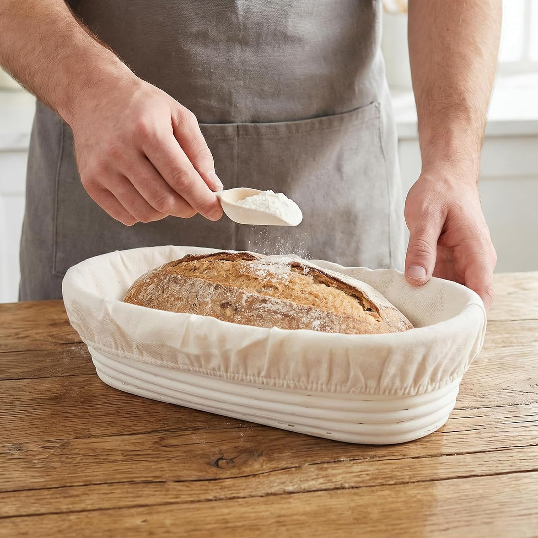 2 Stück Gärkörbchen Oval, 35 x 15 x 8cm Gärkorb für Brot mit Leineneinsatz, Brotkörbchen zum Backen