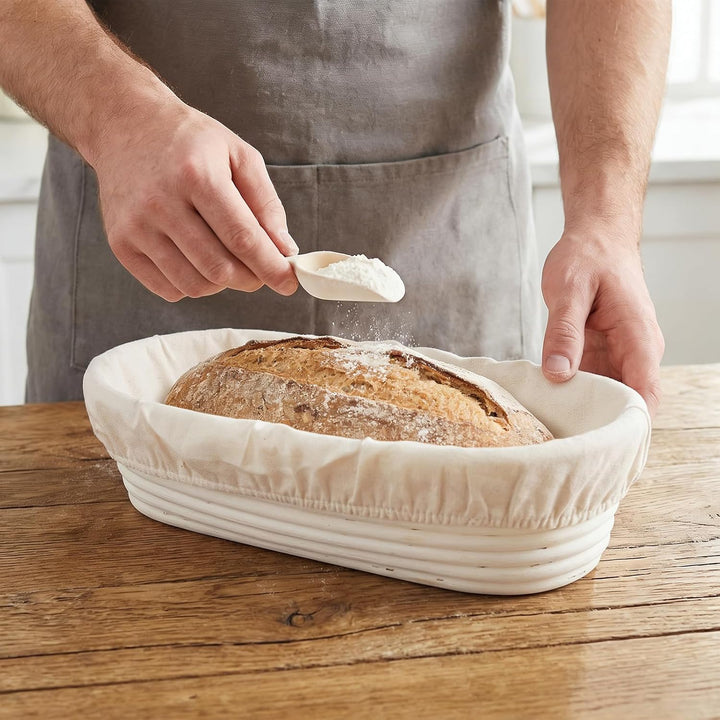 2 Stück Gärkörbchen Oval, 35 x 15 x 8cm Gärkorb für Brot mit Leineneinsatz, Brotkörbchen zum Backen