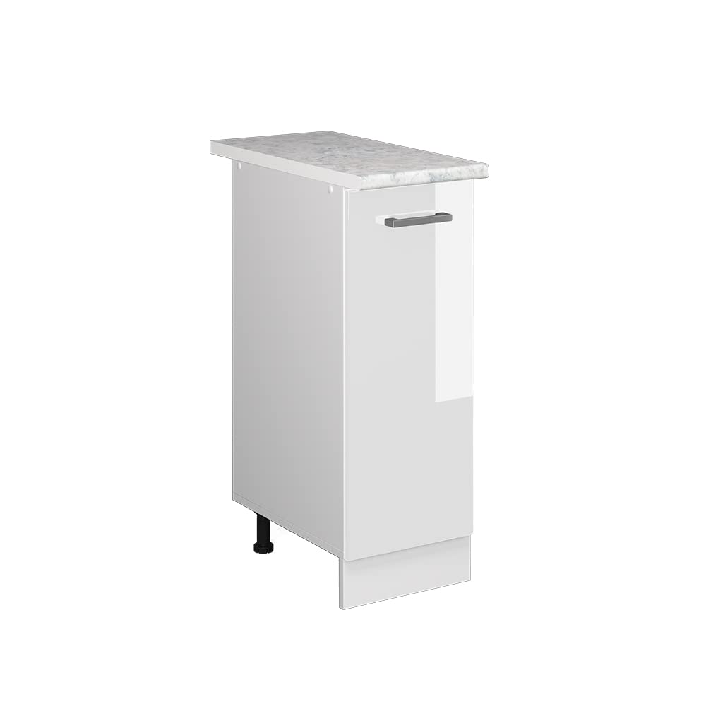 Vicco Apothekerschrank R-Line, Weiss Hochglanz/Weiss, 30 cm mit Arbeitsplatte Weiss Hochglanz Apothe