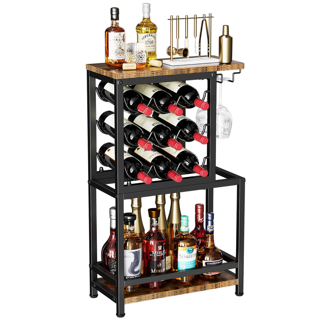 Nuovoware 3 Tier Weinregal Freistehend Boden, Weinregal Tischplatte mit Gläserhalter, Vielseitig Liq