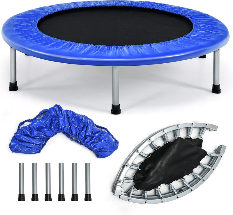 GYMAX Ø97 cm Mini Trampolin klappbar, Fitness Trampolin für Erwachsene & Kinder, Gartentrampolin bis