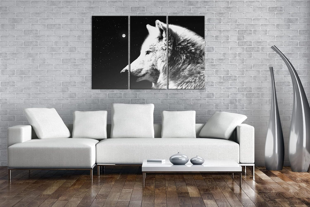 deyoli einsamer stolzer Wolf Format: 3Teilig Effekt: Schwarz&Weiss als Leinwandbild, Motiv fertig ge