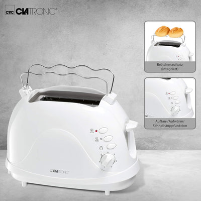 Clatronic® Toaster | 2-Scheiben-Toaster | integrierter Brötchenaufsatz | Aufwärm-, Auftau-, Schnells