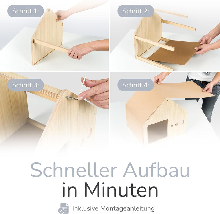 ROODZ 2-in-1 Kratz- & Loungehöhle für Katzen – Echtholz & Kratzvlies – Gemütliche Katzenhöhle Beige,