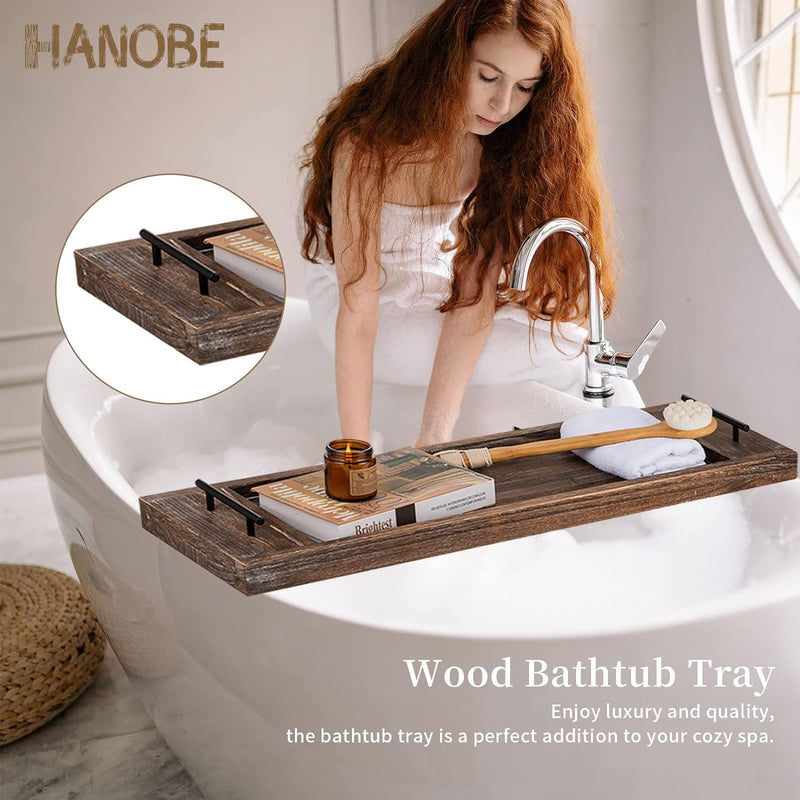 Hanobe Badewannenablage Serviertablett Holz Gross: Rustikal Badewannenbrett Rechteckig Extra Grosses