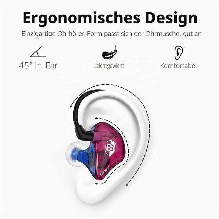 BASN Bsinger In-Ear-Monitore Geräuschisolierende Kopfhörer, Dual-dynamische Treiber High Definition