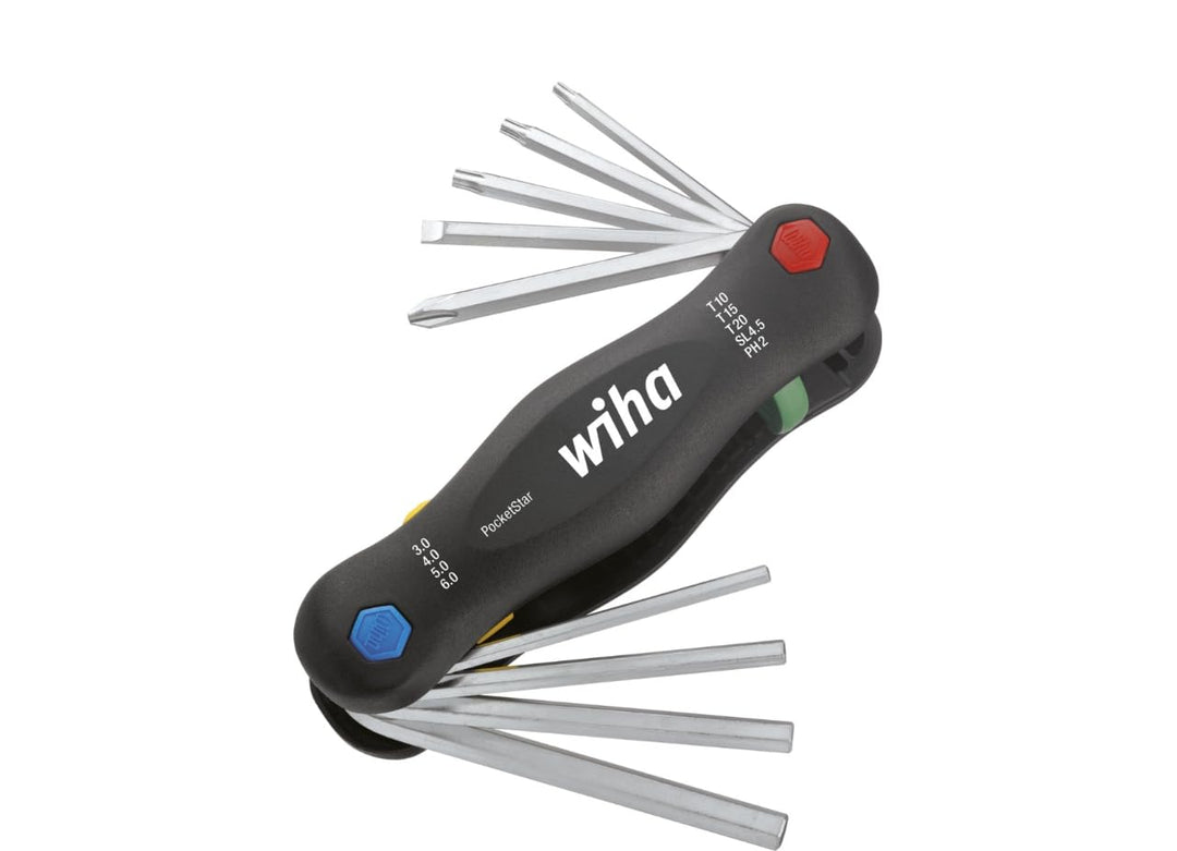 Wiha Multitool PocketStar® Innen-Sechskant, Schlitz, Phillips, TORX 9-tlg., per Tastendruck schnelle