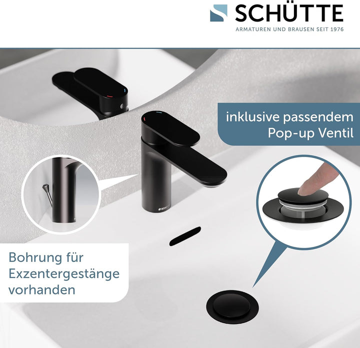 SCHÜTTE Waschtischarmatur MONTANA 32316, Wasserhahn Bad mit Ablaufgarnitur, Armatur Badezimmer, Einh