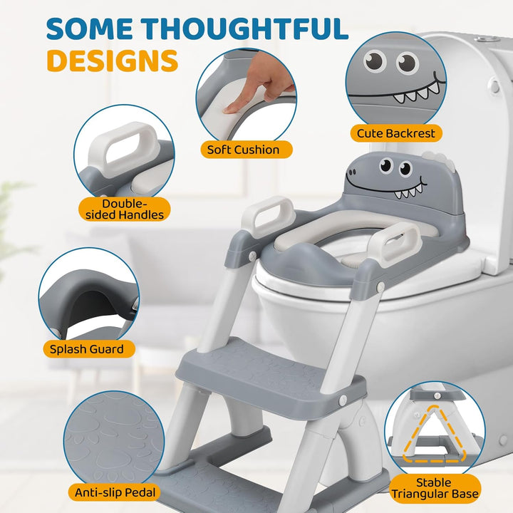 Toilettensitz Kinder mit Treppe, 2-in-1 WC Sitz mit Rutschfestem Tritthocker, Klositz für Jungen und