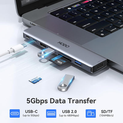 HODO USB C Adapter für MacBook Pro Air, MacBook Hub 8 in 2, MacBook Zubehör mit 4K HDMI,Thunderbolt