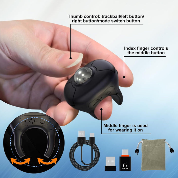 Kabellose Trackball Maus,2,4 G + BLT-Fingerring Maus für Besprechungsraum,Multimedia-Klassenzimmer,S
