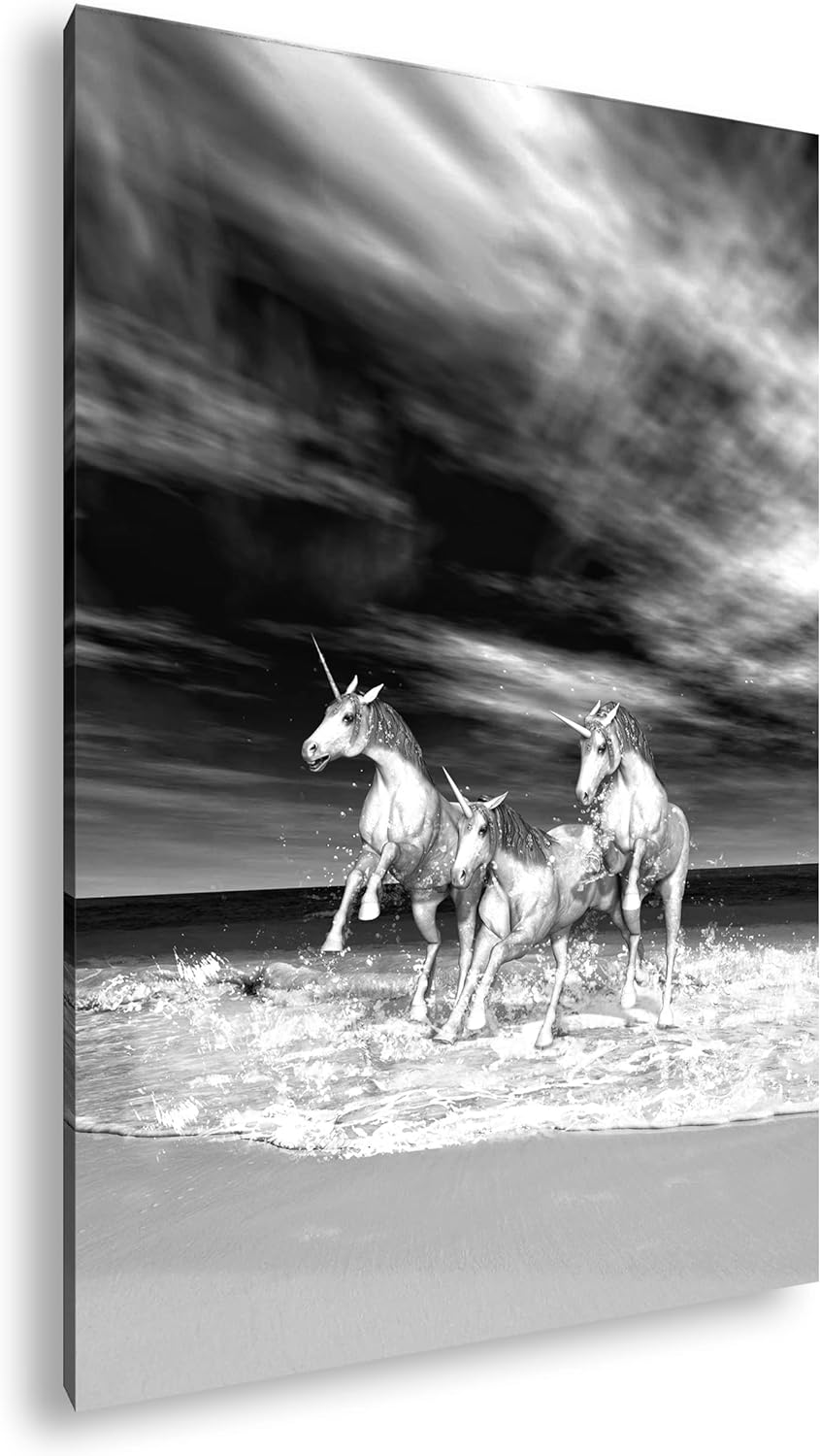 deyoli galoppierende Einhörner am Strand Format: 120x80 Effekt: Schwarz&Weiss als Leinwandbild, Moti