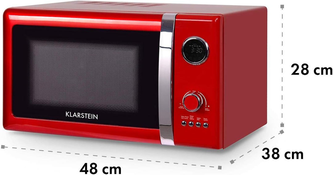 Klarstein Fine Dinesty 2-in-1 Mikrowelle - Retro Mikrowellenofen mit Grill, Metall-Gehäuse, 23L Garr