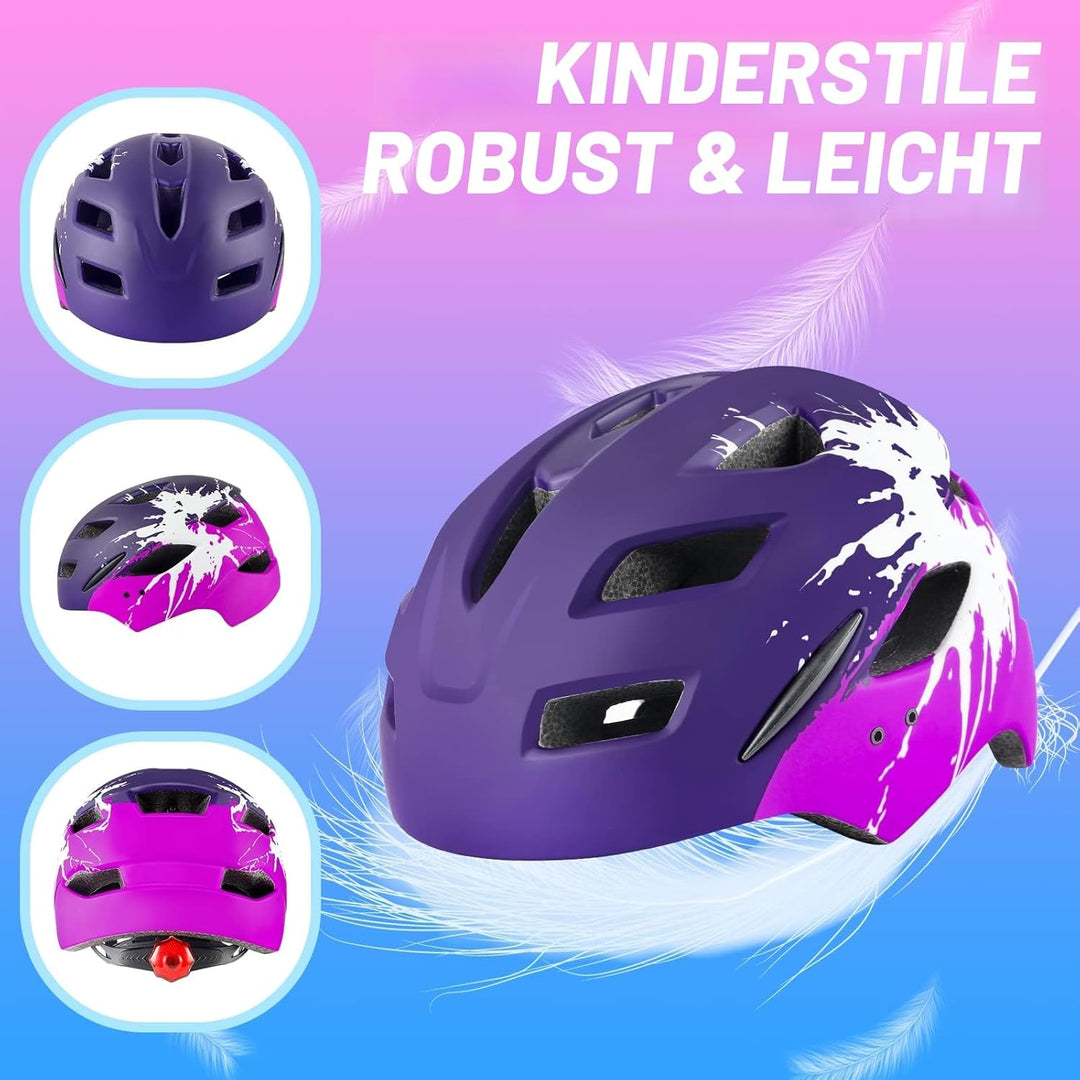 Fahrradhelm Kinder, Fahrradhelm mit Licht für Kinder Leichter Kinderhelm mit Verstellbares Zifferbla