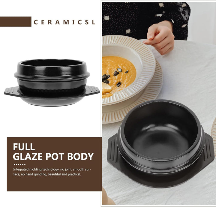 Housoutil Korean Cooking Korean Stone Bowl Sizzling Hot Pot for Bibimbap and Soup Premium Ceramic wi