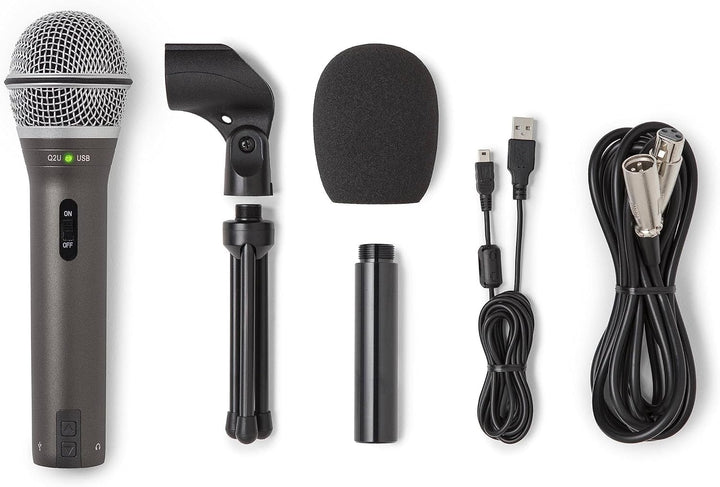 Samson Q2U Aufnahme- und Podcasting-Paket - Dynamisches USB / XLR-Mikrofon mit Zubehör, grau Single,