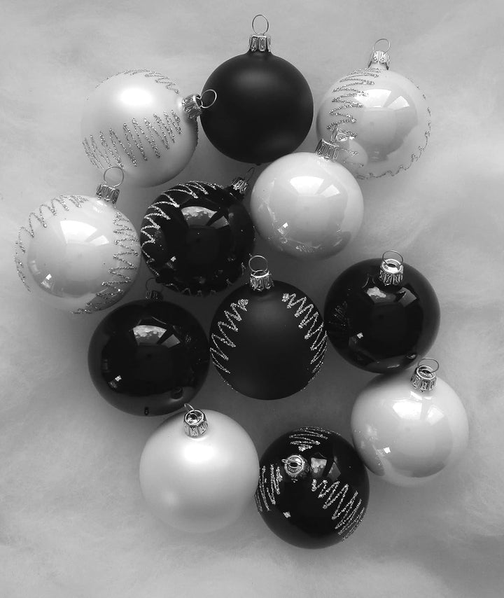 Thüringer Christbaumschmuck Exclusiv SCHWARZ Weiss Mix 6cm Handarbeit Germany 12er Set