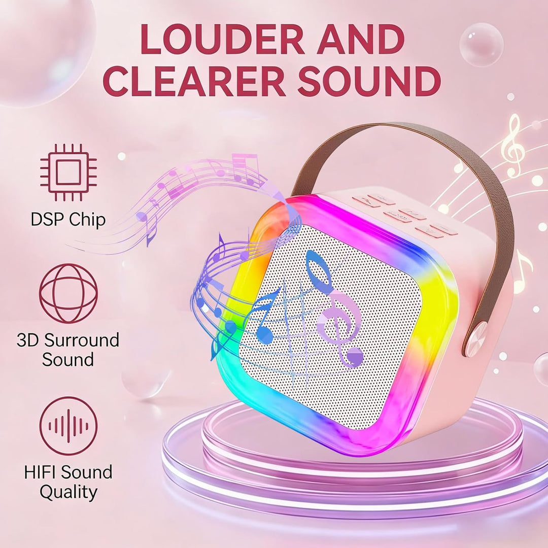 Karaoke Maschine mit 2 Funkmikrofonen, Tragbarer Bluetooth 5.0 Lautsprecher mit 360° Sound, 5 Stimmv