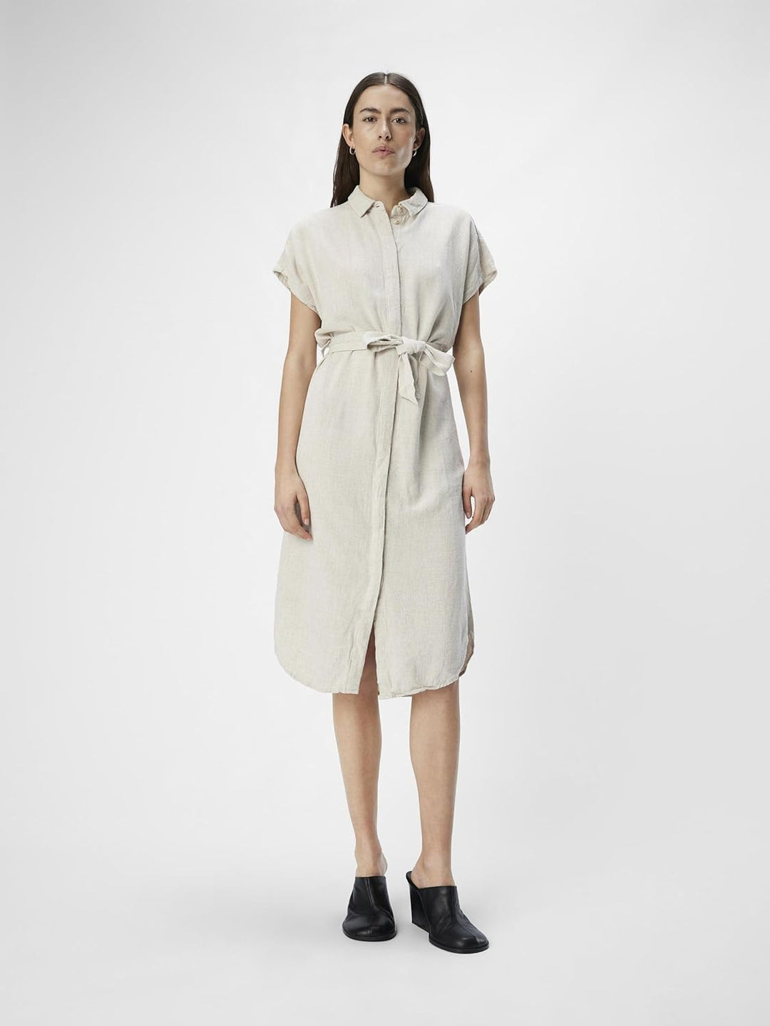 Object Female Blusenkleid Leinenmix 44 Sandshell, 44 Sandshell
