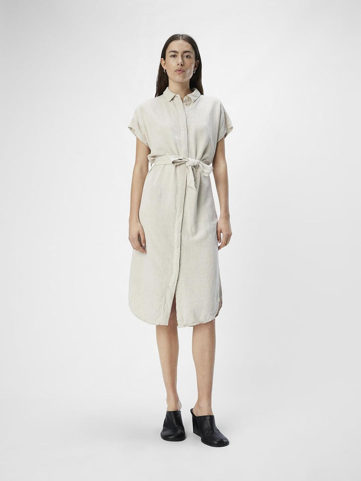 Object Female Blusenkleid Leinenmix 44 Sandshell, 44 Sandshell