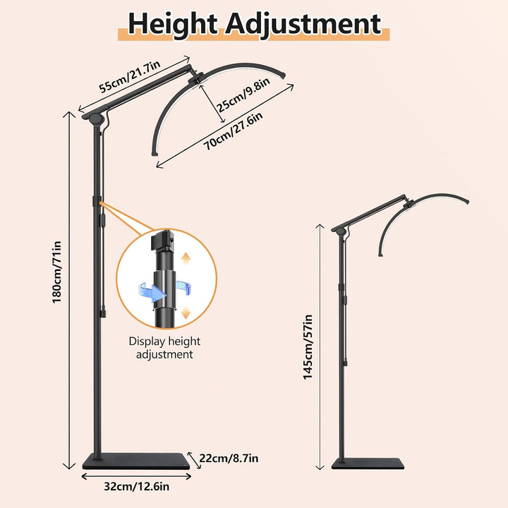 Halbmond Lampe Kosmetiklampe, 70CM Wimpern Lampe für Wimpernverlängerungen/Nägel mit Telefonhalter -