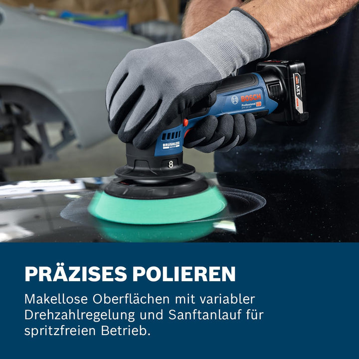 Bosch Professional 12V System Akku-Polierer GPX 12V-125 (inkl. Baretool mit montiertem 125 mm Klett-