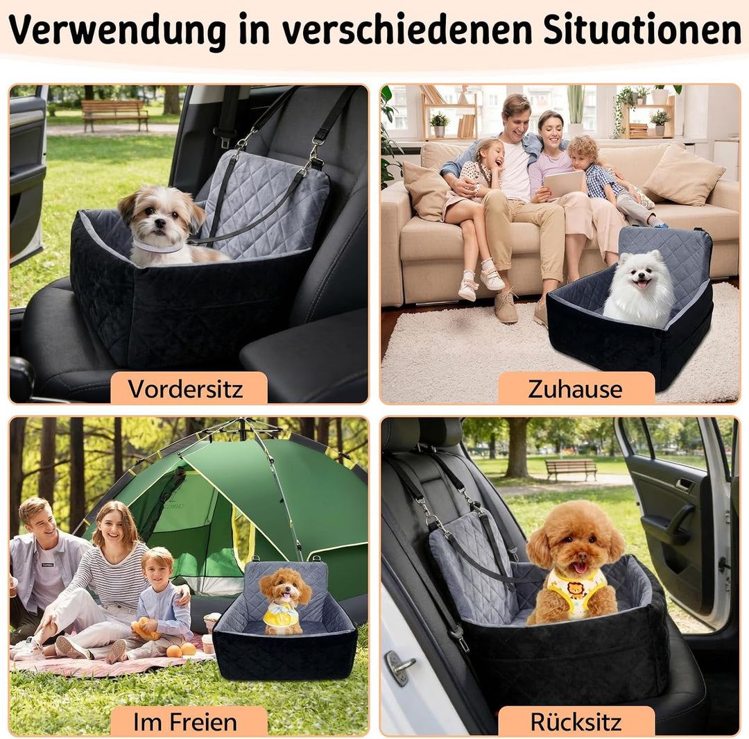 Hundeautositz bis 9 kg, Memory-Schaum Hundebooster mit Plüsch-Samt-Bezug, rutschfeste Unterseite &amp; 2