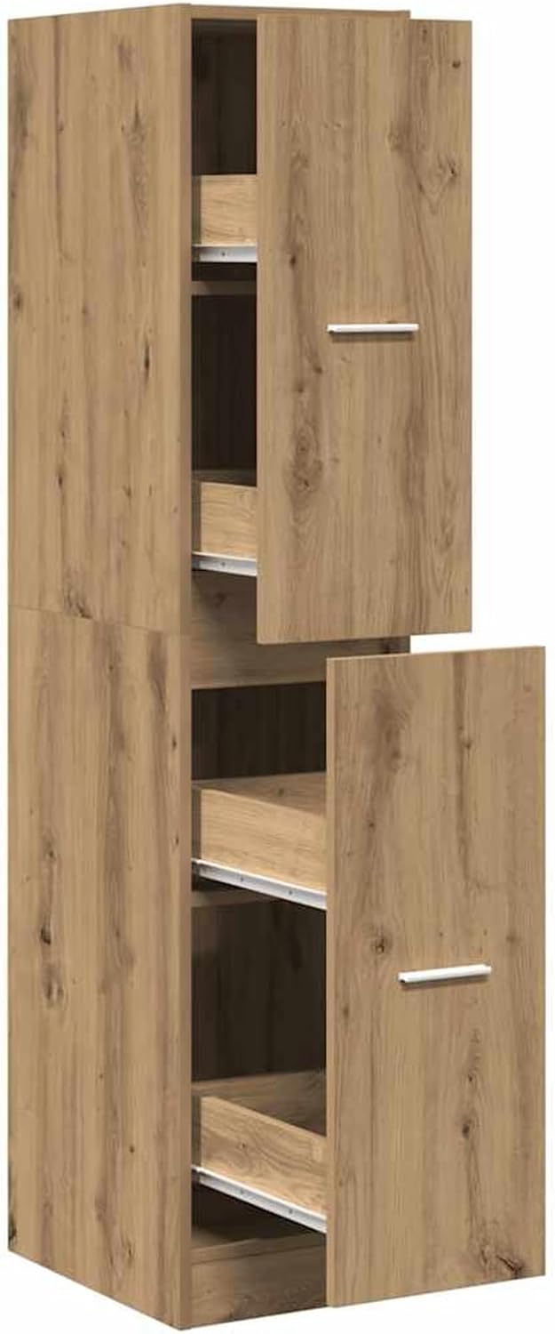 Homgoday Apothekerschrank Artisian Eiche Holzwerkstoff 4 Schubladen 30x41x144,5 cm - Dekorativ & Pra