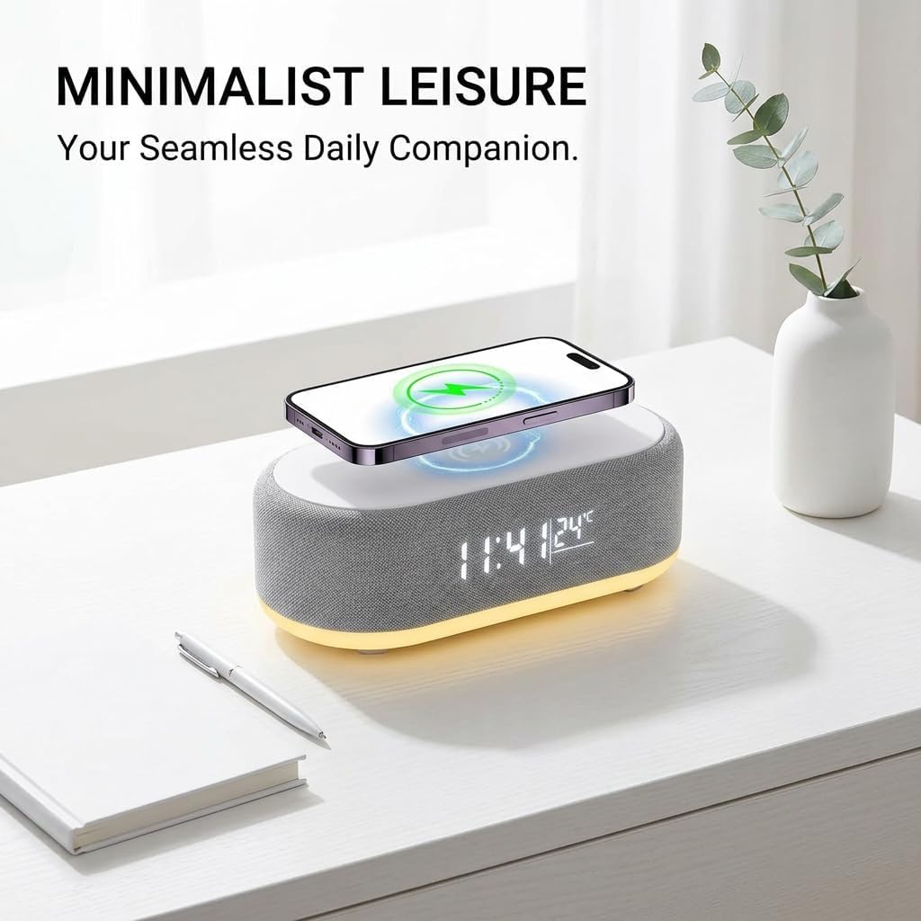 15 W Radiowecker, Ladegerät, Induktion, Lautsprecher Bluetooth 5.3 &amp; FM-Radio, Digitaler Wecker mit