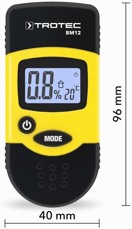 TROTEC Feuchtigkeitsmessgerät BM12 – Für Wand, Holz, Estrich – Messbereich 6-44%, Abschaltautomatik,