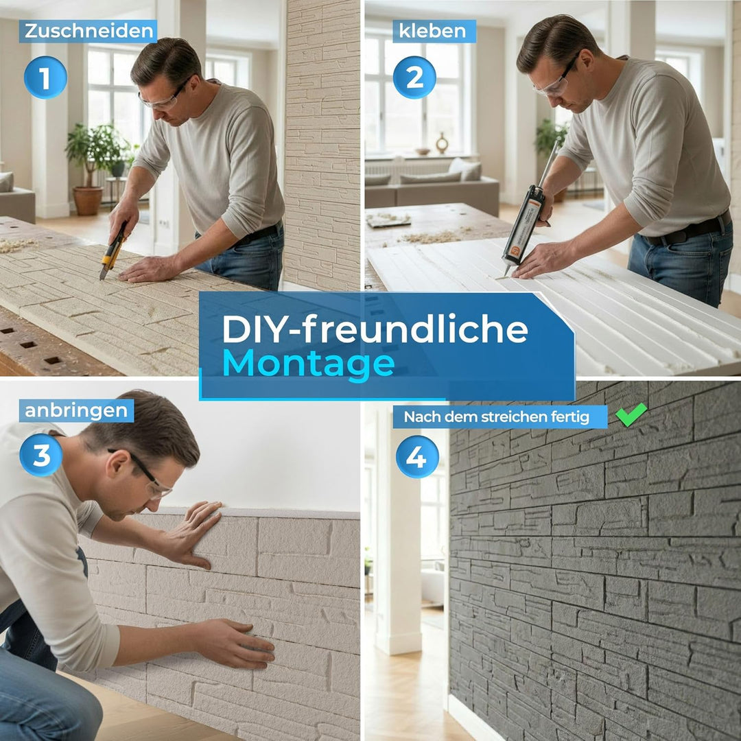 HEXIM Fassadenpaneele 1 Stück 121x50cm EPS Styropor Acrylbeschichtung Steinoptik Weiss - 3D Fassaden